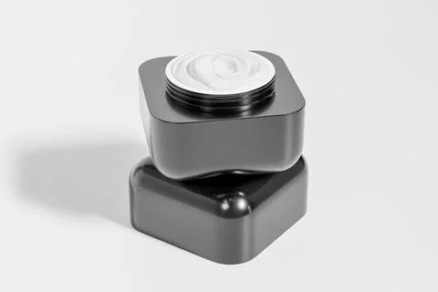 Luxury glossy black cubic shape cream jar mockup Stock Illustration