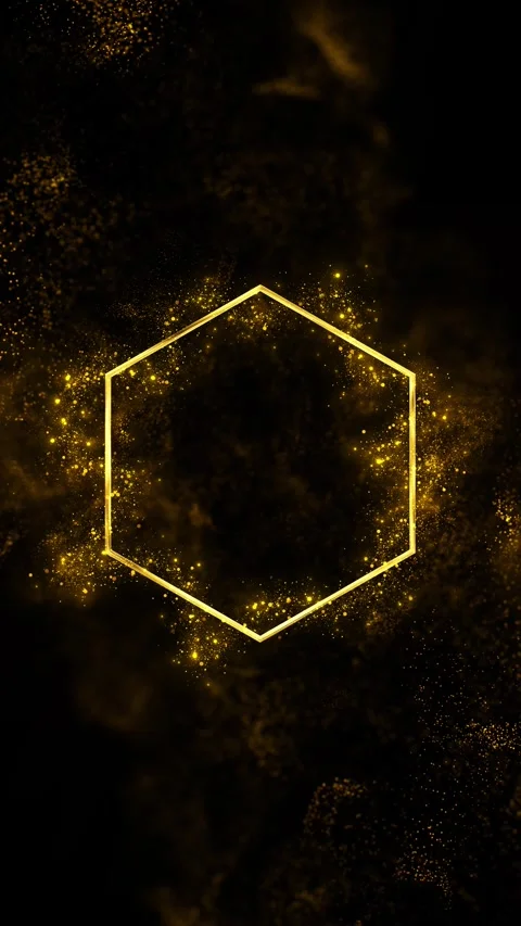 Luxury glowing polygon background gold hexagon outline, sparkling particles, cin Stock Footage 340477320