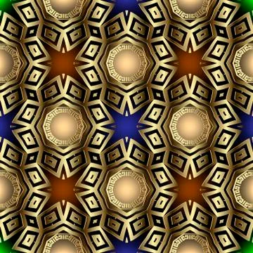 Luxury gold 3d seamless pattern. Greek ornamental glowing background. Repeat  Stock Illustration