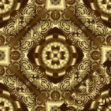 Luxury gold 3d seamless pattern. Golden ornamental floral vector background.  Ilustración de archivo
