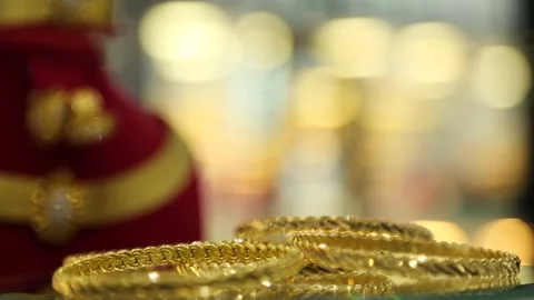 Luxury Gold Bangles Display Background Video stock 339708213