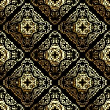 Luxury gold Baroque seamless pattern. Vector Damask background. Repeat ornate イラスト素材