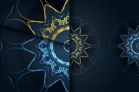 Luxury Gold Blue Mandala Pattern Background Islamic Geometric Ornament Design 스톡 일러스트
