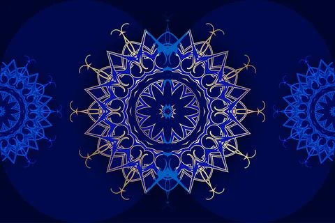 Luxury Gold Blue Mandala Pattern Background Islamic Geometric Ornament Design Stock Illustration