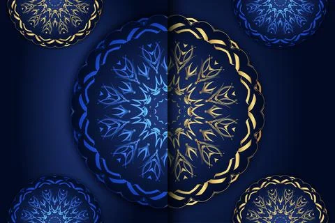 Luxury Gold Blue Mandala Pattern Background Islamic Geometric Ornament Design Stock Illustration