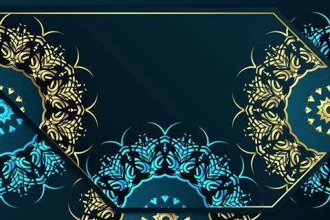 Luxury Gold Blue Mandala Pattern Background Islamic Geometric Ornament Design 스톡 일러스트