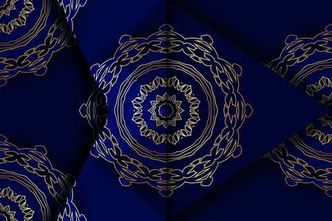 Luxury Gold Blue Mandala Pattern Background Islamic Geometric Ornament Design 스톡 일러스트