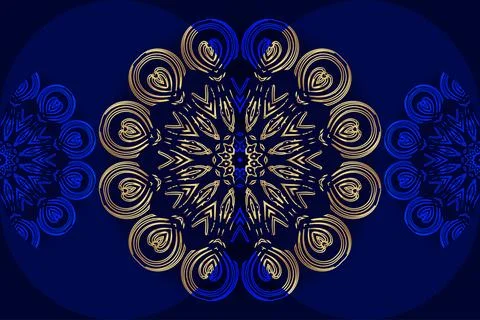 Luxury Gold Blue Mandala Pattern Background Islamic Geometric Ornament Design Stock Illustration