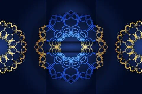 Luxury Gold Blue Mandala Pattern Background Islamic Geometric Ornament Design Illustrazione stock