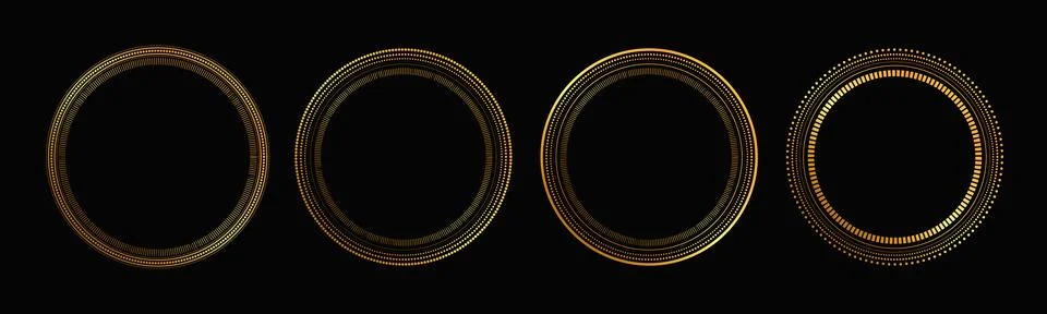 Luxury Gold Circular Frames Set Decorative Round Dotted and Line Art Border.. Illustrazione stock