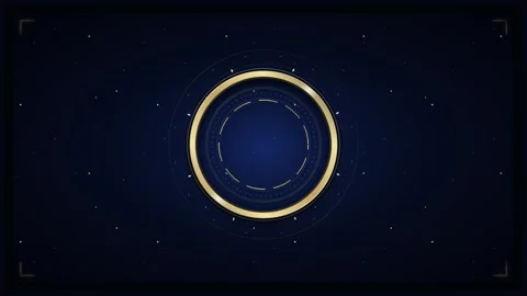 Luxury gold circular hud frame on dark blue background, with floating parti.. Stock Footage 337553488