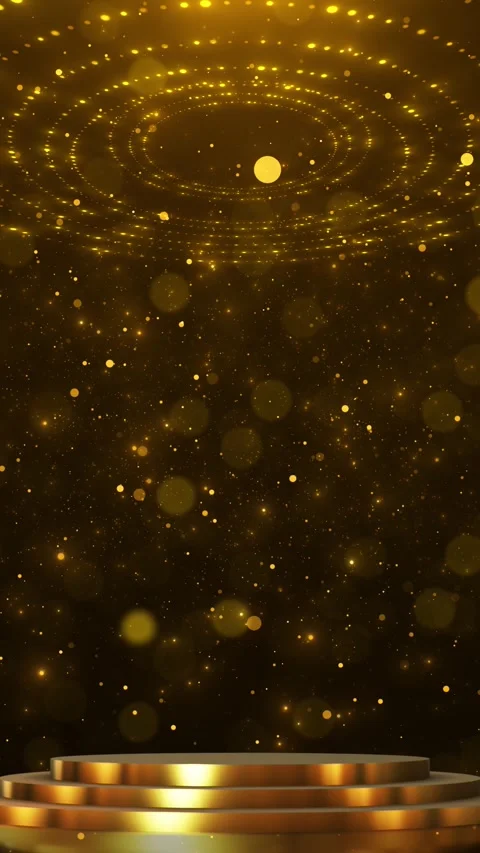 Luxury gold circular stage glowing ring patterns, floating particles, soft bokeh Stock Footage 340474071