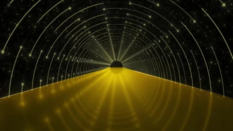 Luxury gold corridor motion visual circular arc tunnel, glowing road, warm parti 動画素材 340527435