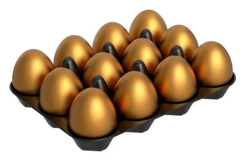 Luxury gold eggs standing in plastic tray for morning breakfast Stock Illustration