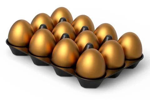 Luxury gold eggs standing in plastic tray for morning breakfast Stock Illustration