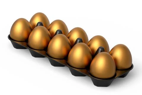 Luxury gold eggs standing in plastic tray for morning breakfast Stock Illustration
