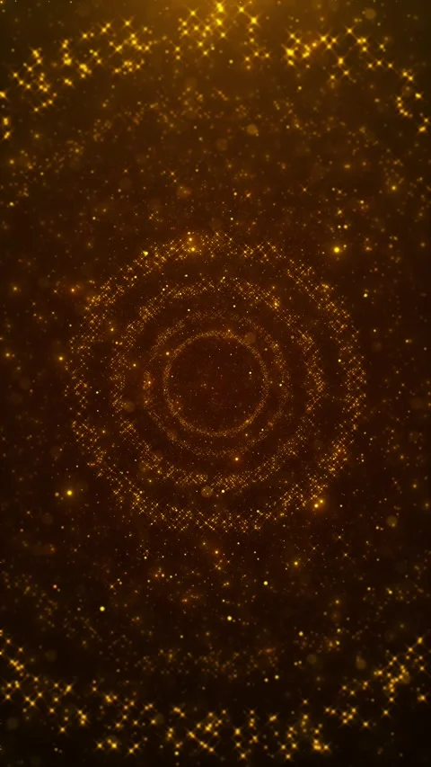 Luxury gold glitter circle visual sparkling radial rings, soft particles, dark Stock Footage 340084135