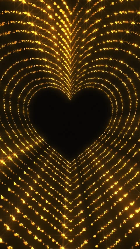 Luxury gold heart pattern radiant dotted arcs, warm star glints, dark romantic 動画素材 334121545