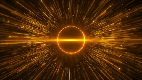 Luxury gold light explosion visual central glowing ring, fast radial streaks, br Stock Footage 340469190