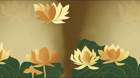 Luxury gold lotus background 2d illustrated. Zen wallpaper collection with Stock Footage 220117848