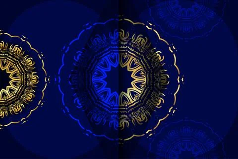Luxury Gold Mandala Design On Deep Navy Blue Elegant Background Stock Illustration