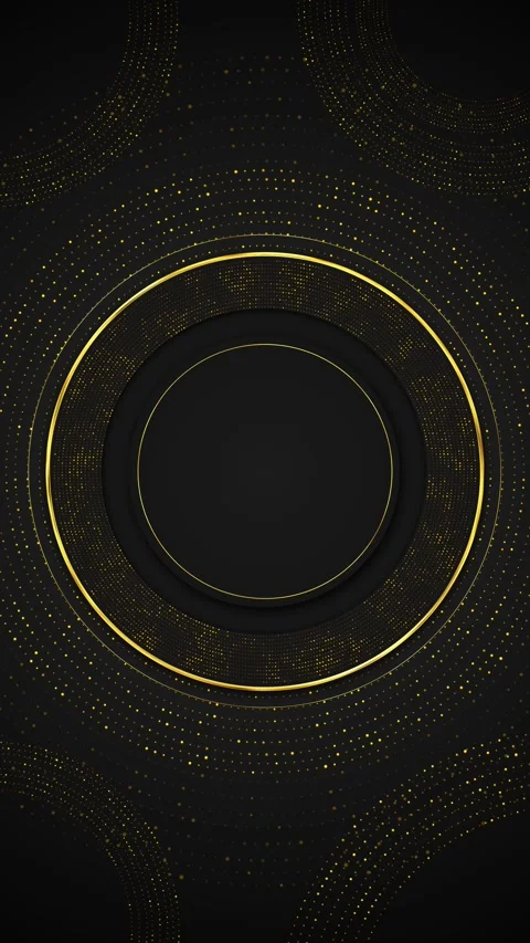 Luxury gold ring dot pattern black circular center, glowing dotted arcs, and ref Stock Footage 340476886