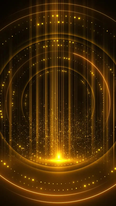 Luxury gold ring sparkle scene glowing concentric circles, bright particle showe Vídeos de archivo 340398728
