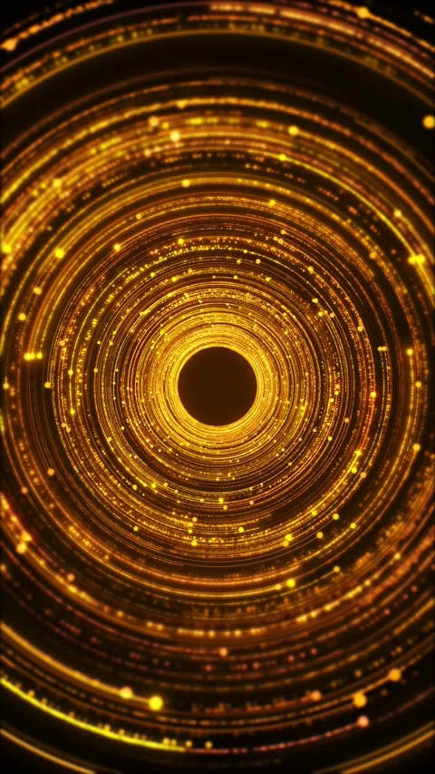Luxury gold ring vortex radiant circular depth, sparkling particles, and dark ci Stock Footage 340477053