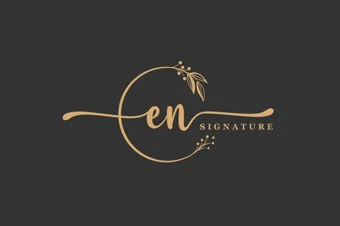 Luxury gold signature initial E M logo design isolated leaf and flower Stock Illustration