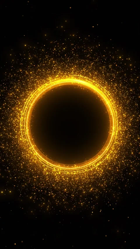 Luxury gold sparkle circle background glowing rim, floating specks, and dramatic Stock Footage 340403254
