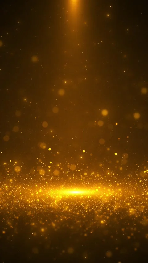 Luxury gold spotlight background sparkling particles, bright glowing horizon, wa Stock Footage 340415214