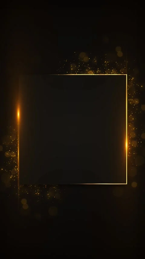 Luxury gold square border sparkling particle dust, soft bokeh glow, dark premium Stock Footage 340471922