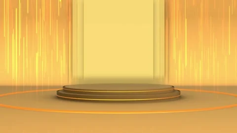Luxury gold stage showcase visual bright circular platform, falling light beams, Stock Footage 340527035