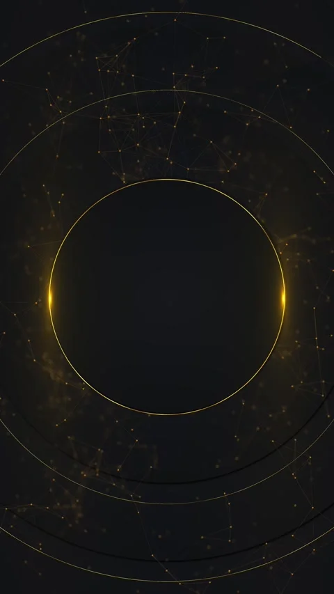 Luxury gold tech ring with circular frame, dark copy space, connected nodes Stock Footage 334127942
