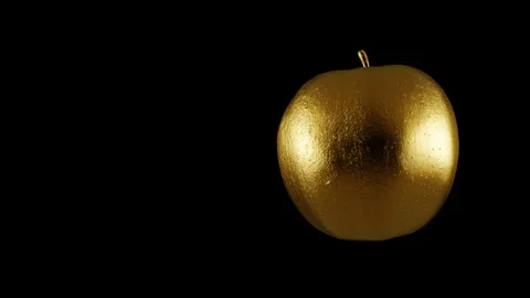 Luxury Golden Apple Rotating Loop with Copy Space - Premium Metallic 3D Render Stock Footage 340220330