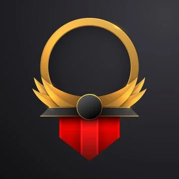 Luxury golden Circle border frame badge with wings and red flag Stock Illustration