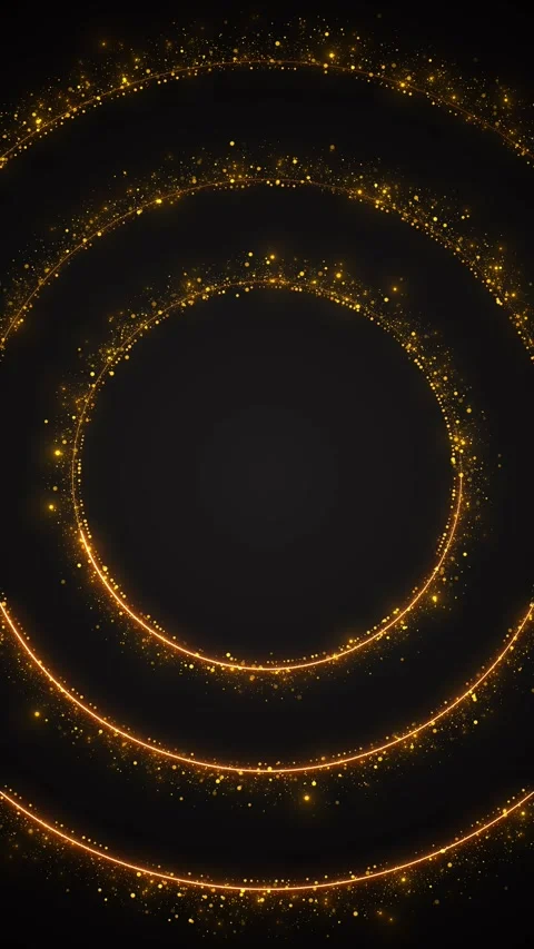 Luxury golden circular frame background featuring ring arcs, glitter dust, title Stock Footage 340413989