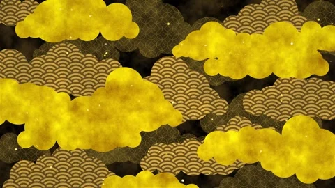 Luxury Golden Cloud Japanese Pattern Loop on Black Stock Footage 321504980