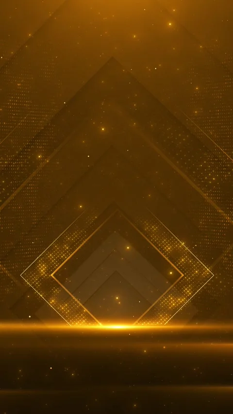 Luxury golden diamond light design nested forms, dotted particle panels, warm gl Stock Footage 340452307