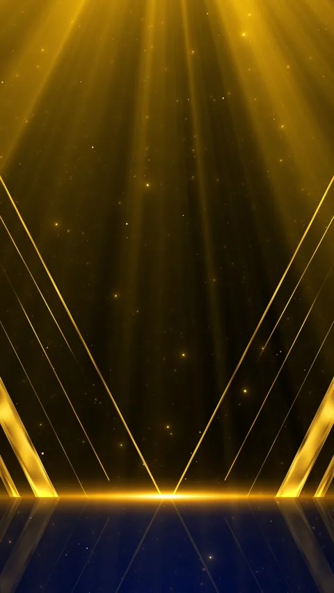 Luxury golden event backdrop bright ceiling rays, sleek diagonal lines, glitter Stock Footage 340454113