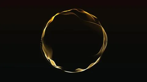 Luxury golden glowing string sphere with flowing light waves forming elegan.. Illustrazione stock