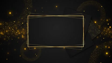 Luxury golden rectangle frame black center space, dotted circular patterns, spar Stock Footage 340476445