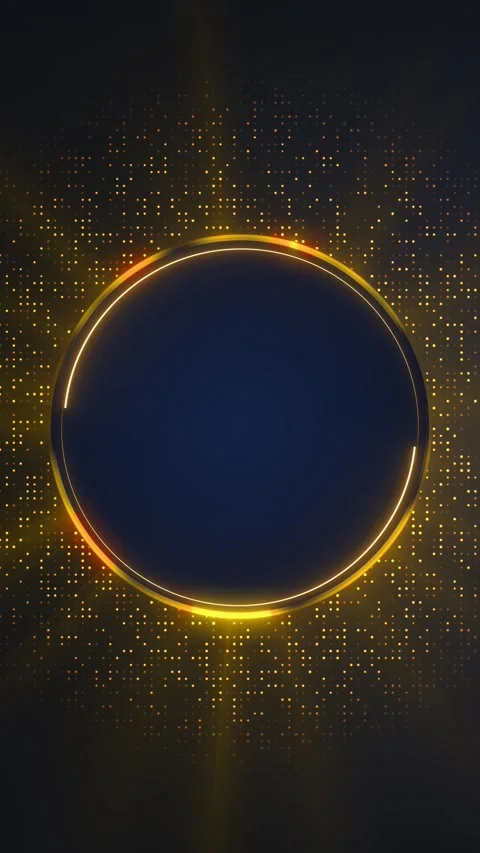 Luxury golden ring visual dark circular center, glowing particle grid, and refin Stock Footage 340575243