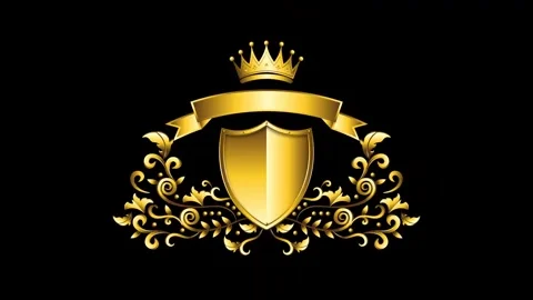 Luxury golden shield opening logo green screen background Stock Footage 291601201