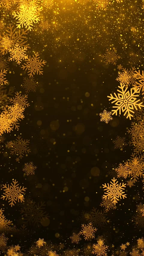 Luxury golden snow frame background festive flake corners, soft glowing particle Stock Footage 340411735