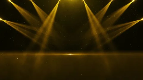 Luxury golden stage by dramatic spotlights sparkling floating particles elegant Stock Footage 340556591
