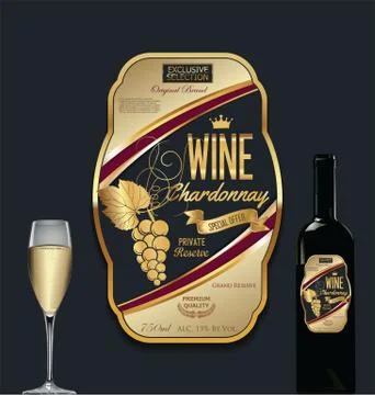 Luxury golden wine label vector illustration Stock Illustration
