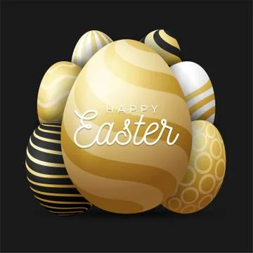 Luxury Greeting card Easter eggs Vector illustration. A large golden egg in t Stock Illustration