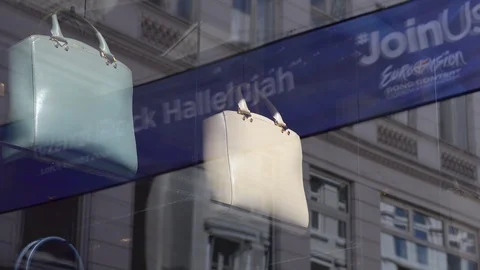Luxury handbags on display Stock Footage 93018849
