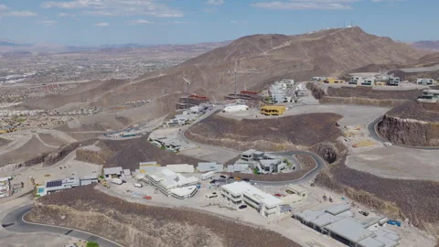 Luxury Hillside Homes Under Construction in Henderson - Aerial Drone Stock-Footage 333704496